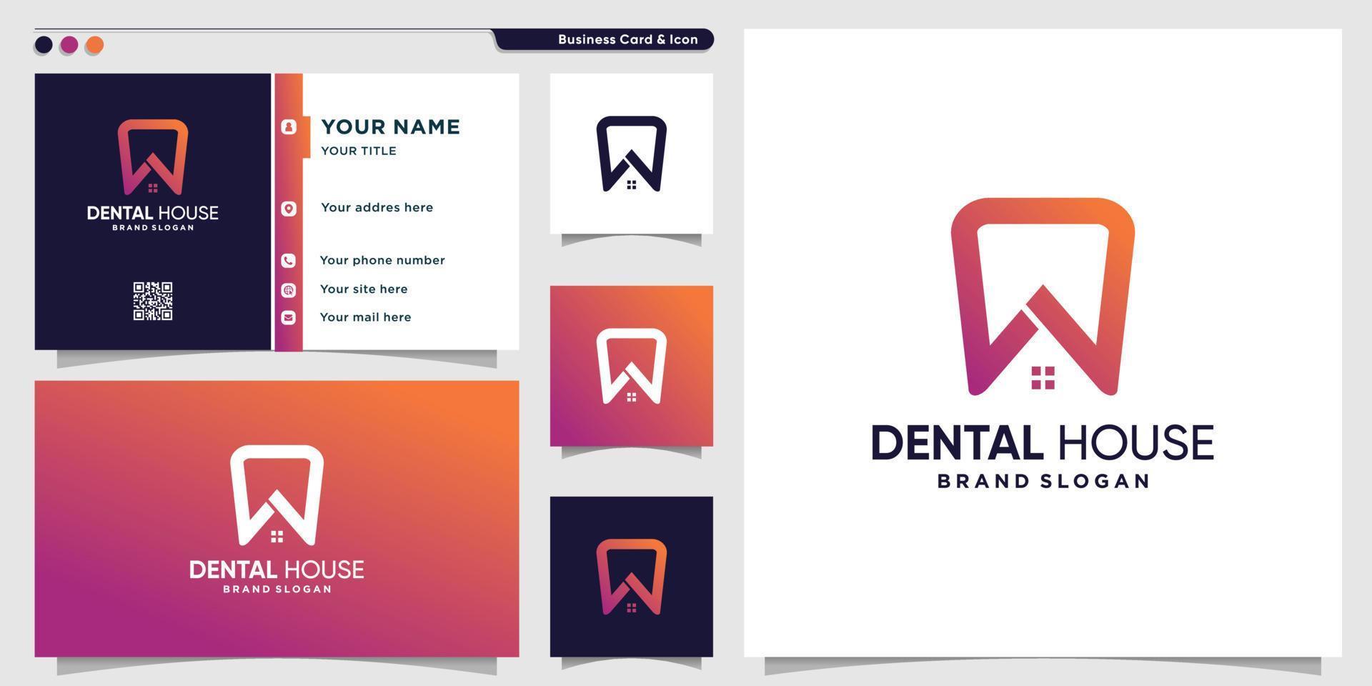 Dental house logo template with modern concept and business card design Premium Vector