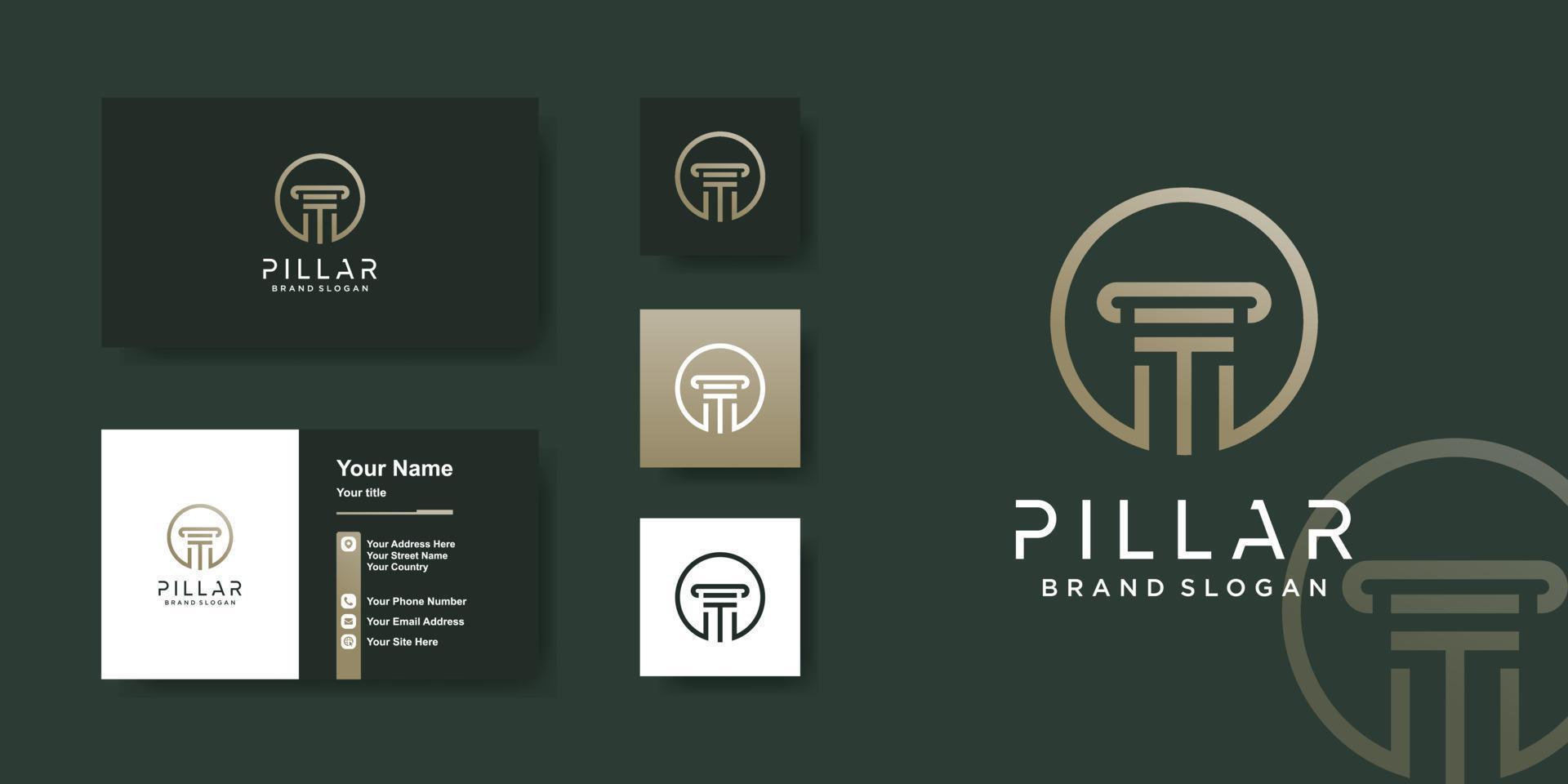 plantilla de logotipo de pilar con concepto único y fresco, vector premium de diseño de tarjeta de visita