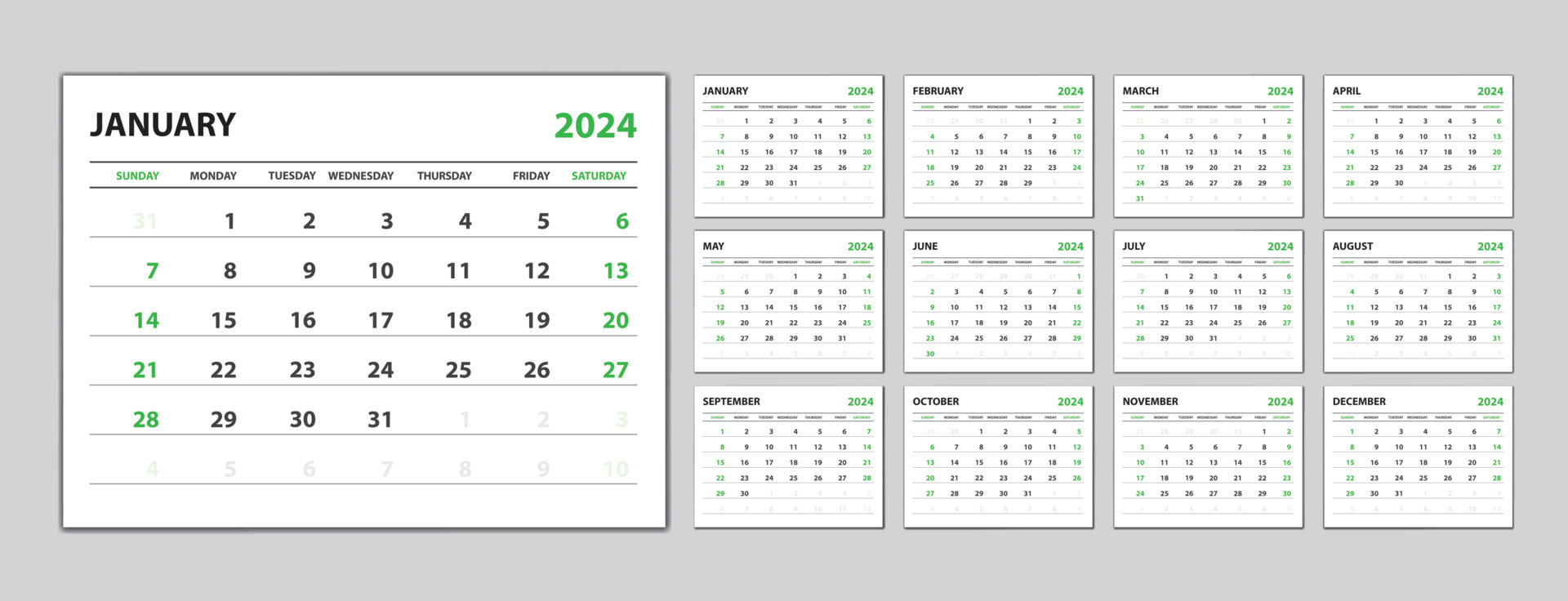 establecer calendario de escritorio 2024 año, plantilla de calendario