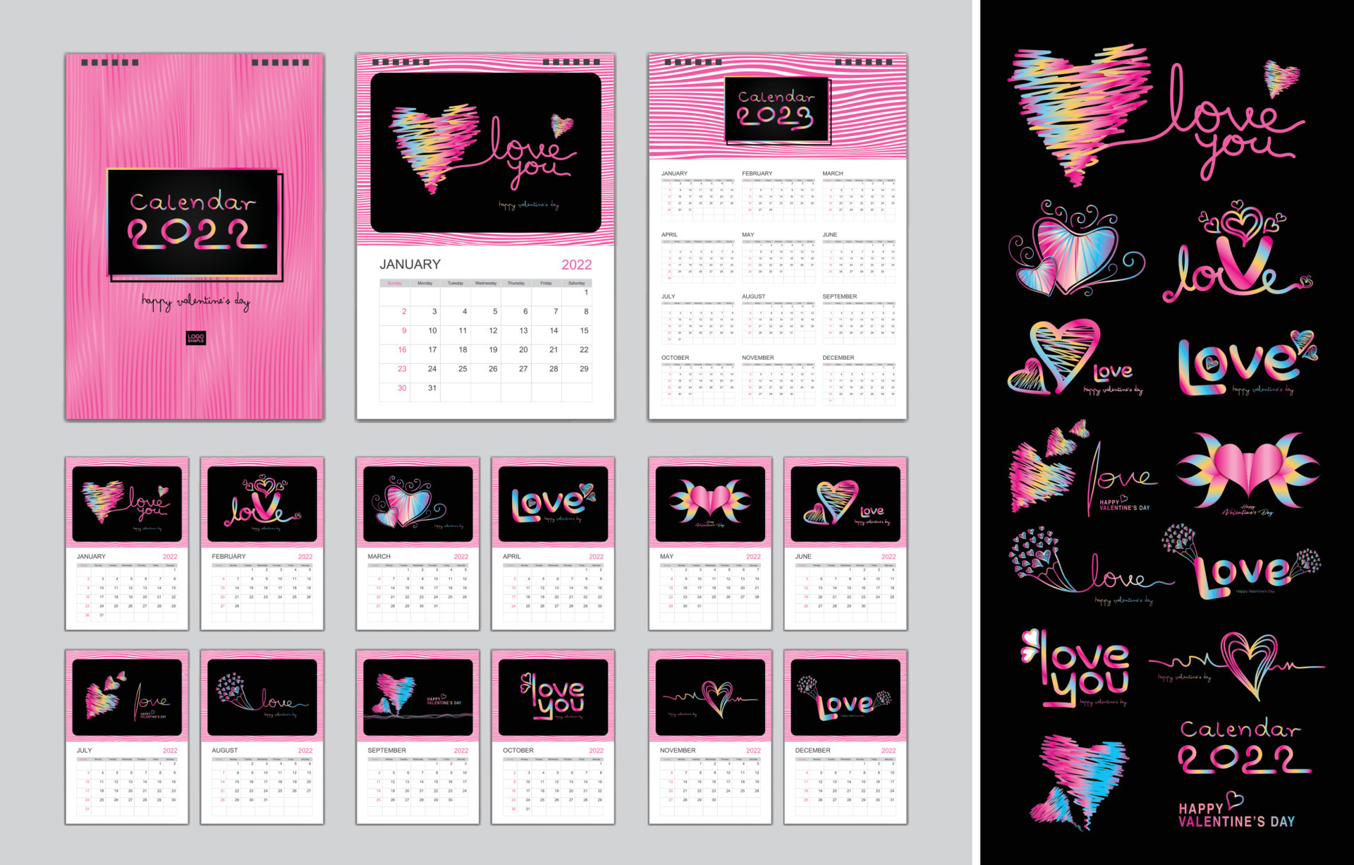 Calendar 2022 template for Holiday, Happy valentine's day concept, Desk calendar  2022 year, Wall calendar 2023 design, Planner, poster, printing,  valentine's day element, hearts and love text vector 7620860 Vector Art at  Vecteezy