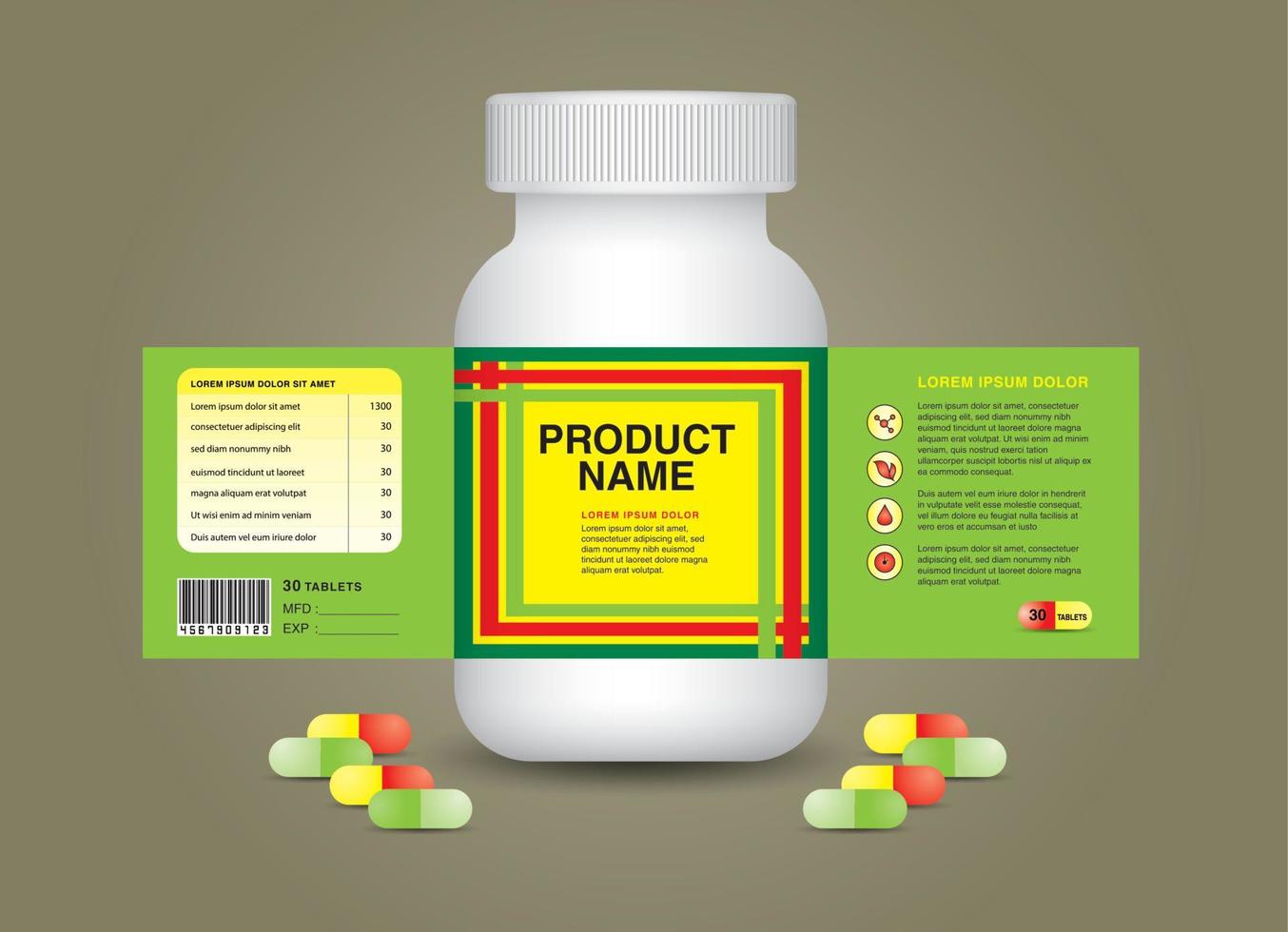 supplement bottle Packaging, Cosmetic package. product design. Beauty label, 3d supplement bottle vector, 3d white plastic Pills box, White medical container. healthcare bottle, realistic mock-up. vector