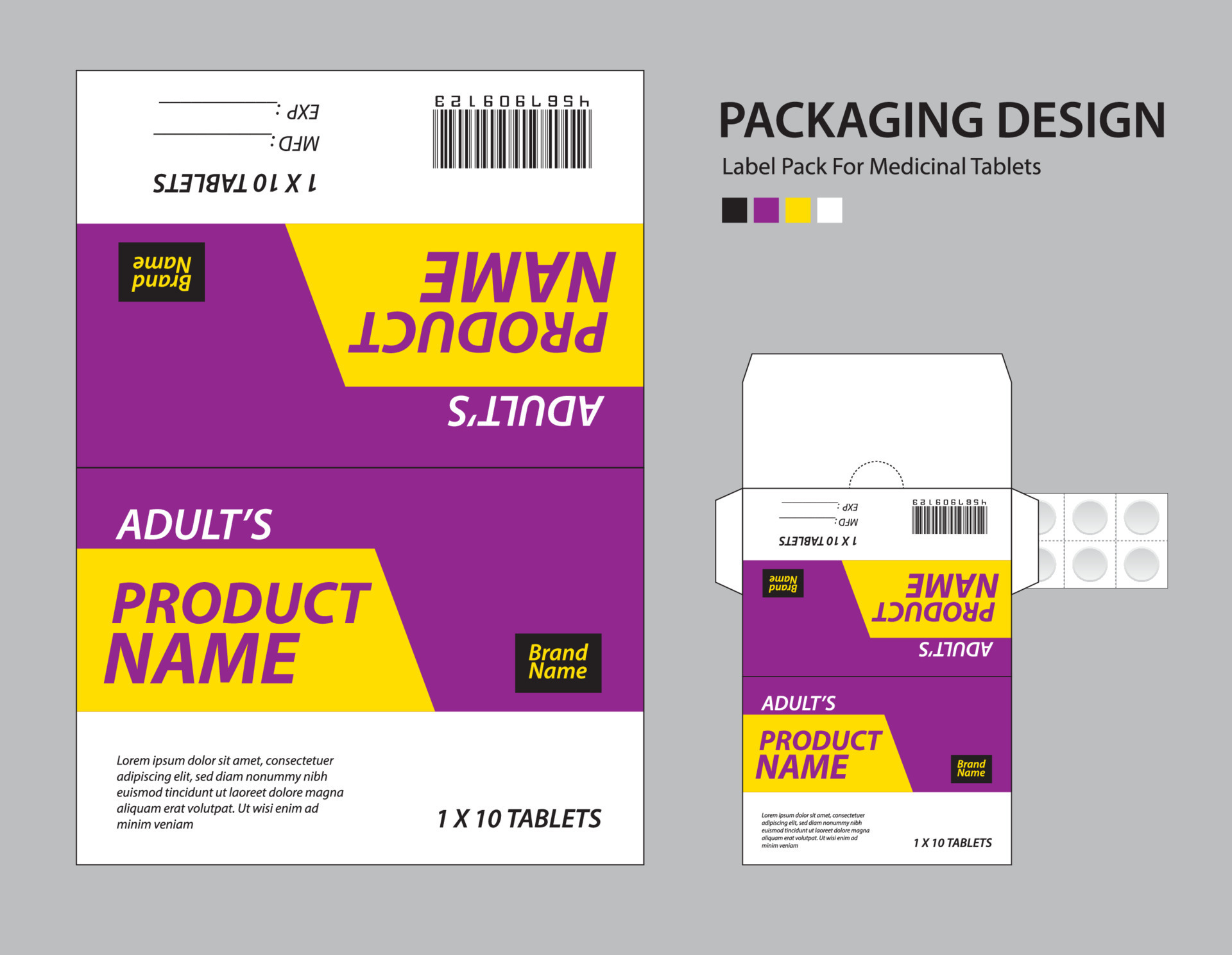 Label pack for medicinal tablets, label medicine paper design, medicine packaging design
