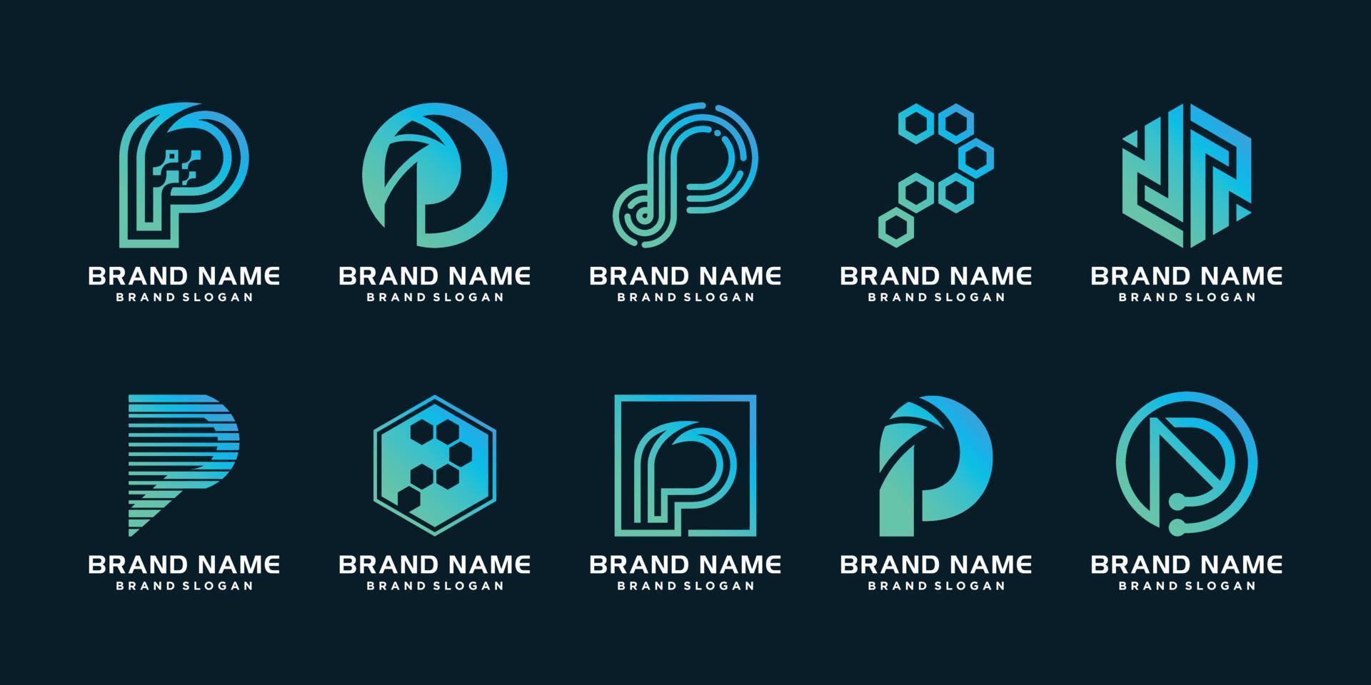 Set of letter P logo template with creative concept Premium Vector