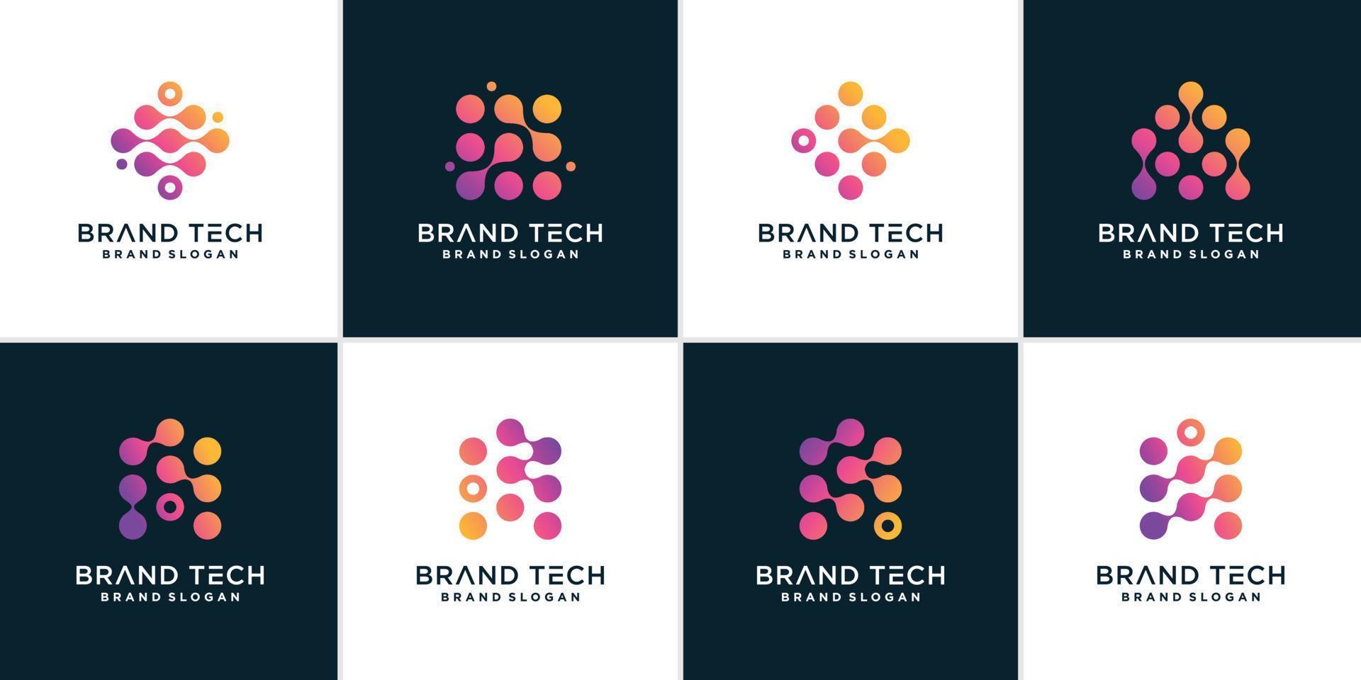 conjunto de logotipo de tecnología para computadora, datos, vector premium de conexión