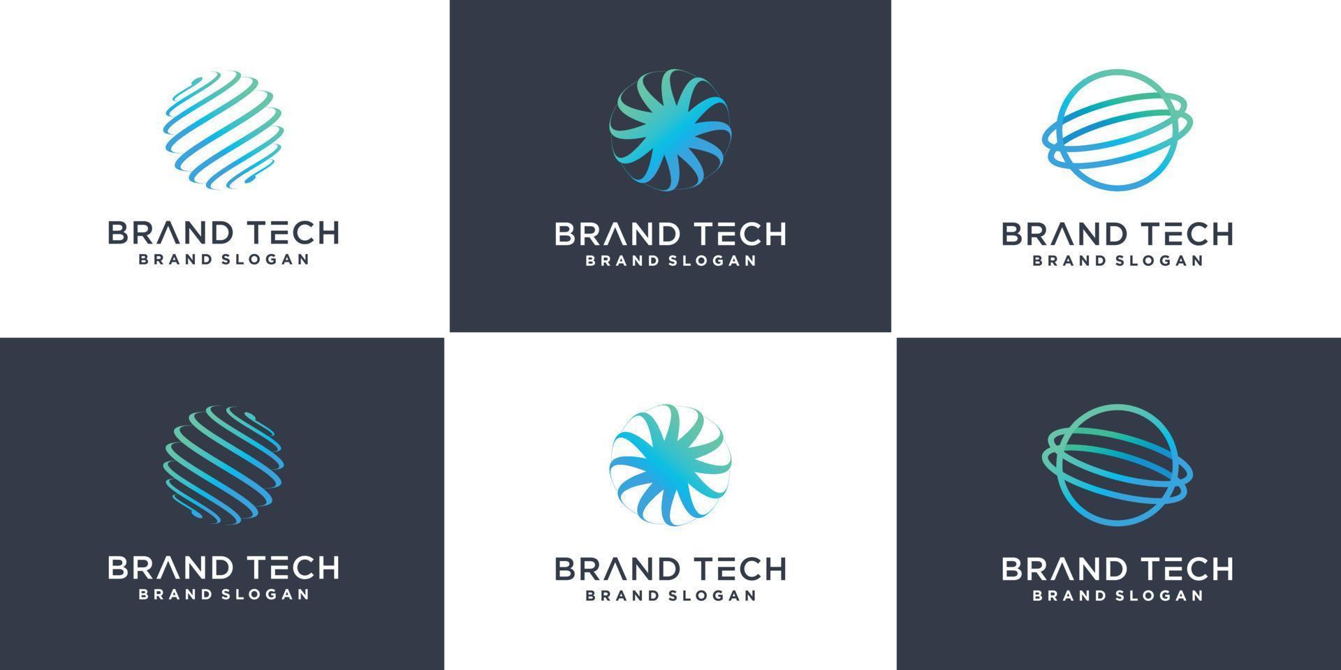 Globe logo collection with modern technology concept Premium Vector
