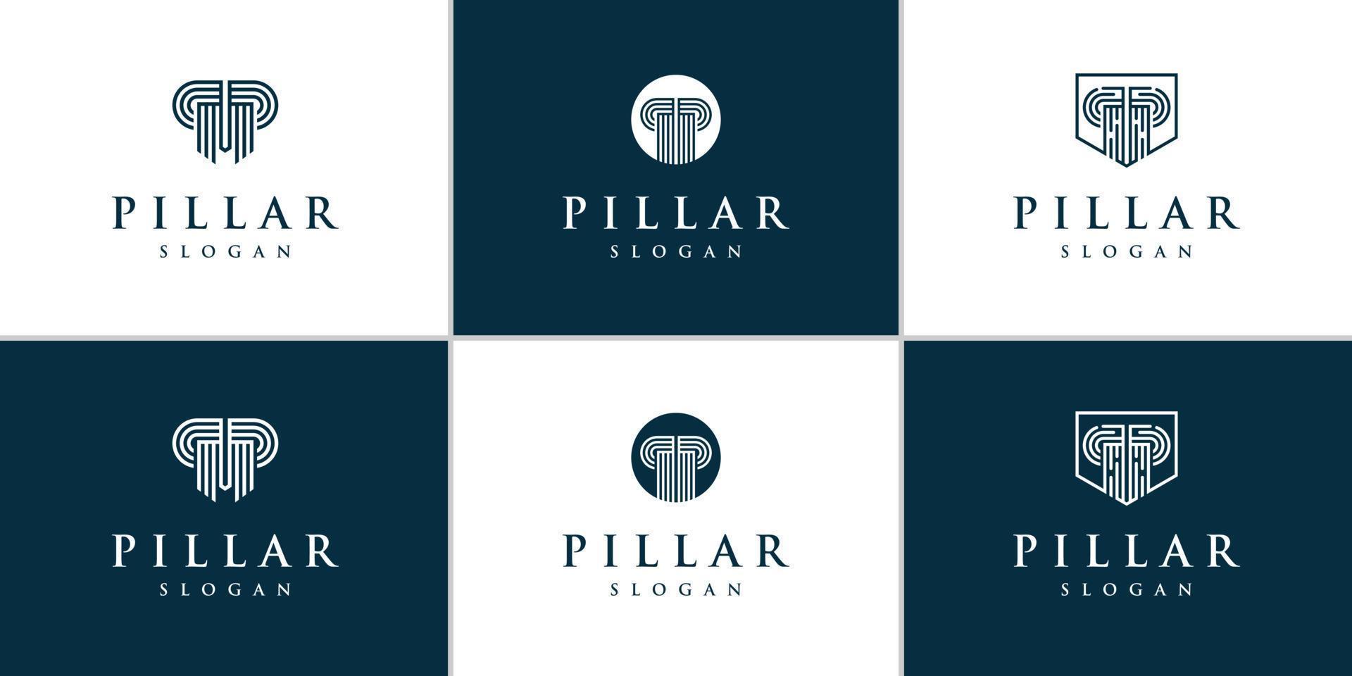 conjunto de plantilla de logotipo de pilar con concepto de arte de línea creativa vector