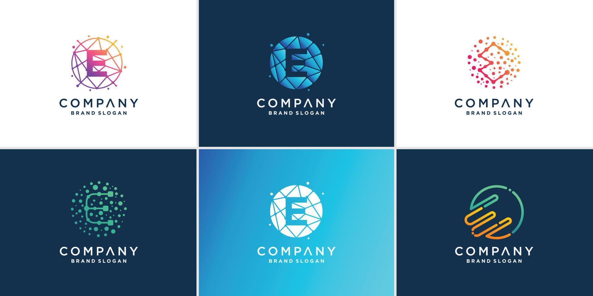 colección de logotipos de letra e con vector premium de concepto de tecnología