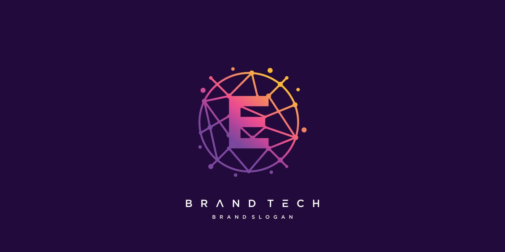 Tech logo E with creative molecule style vector part 5