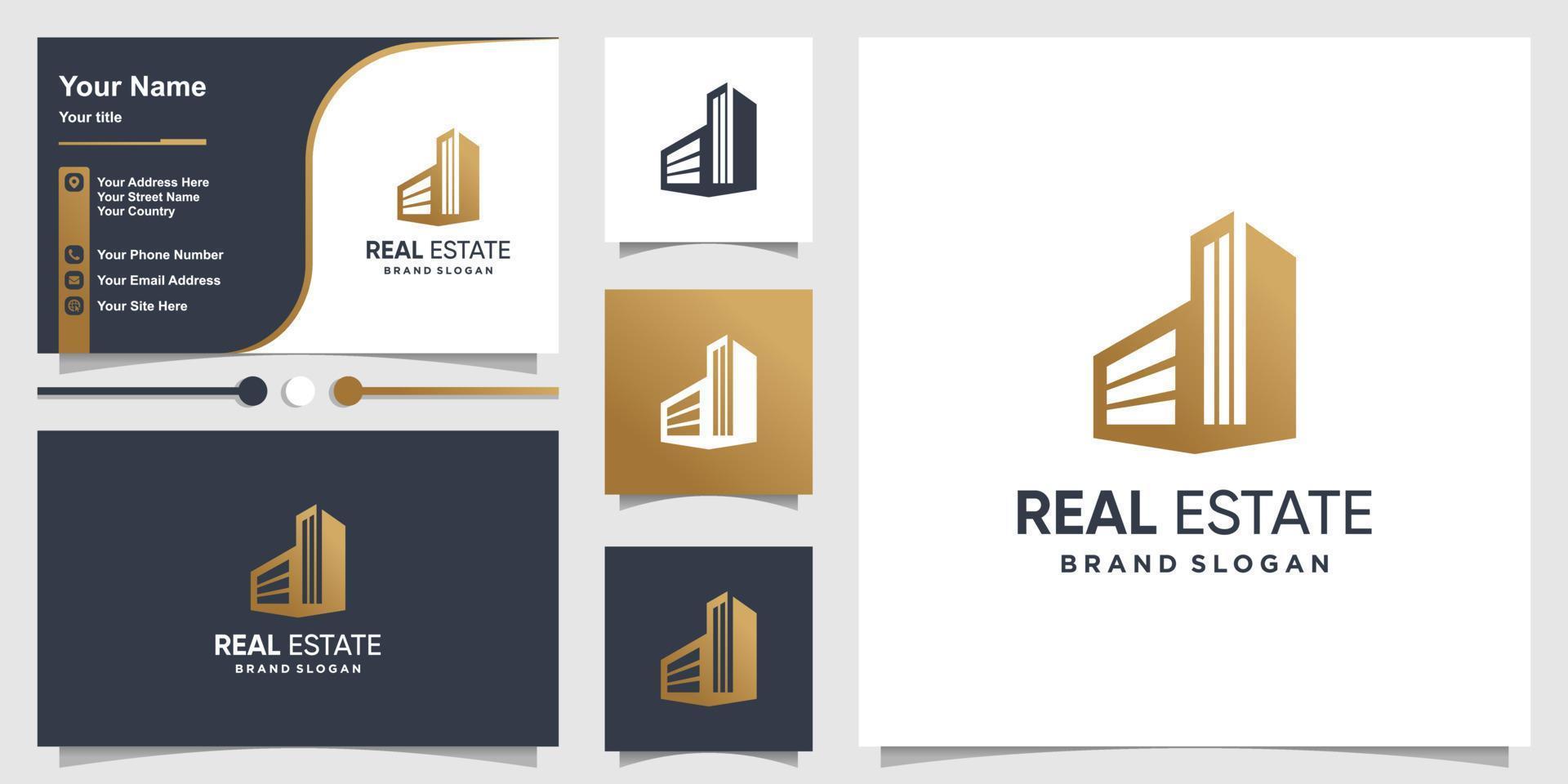 logotipo de bienes raíces y diseño de tarjeta de negocios con vector premium de concepto simple creativo