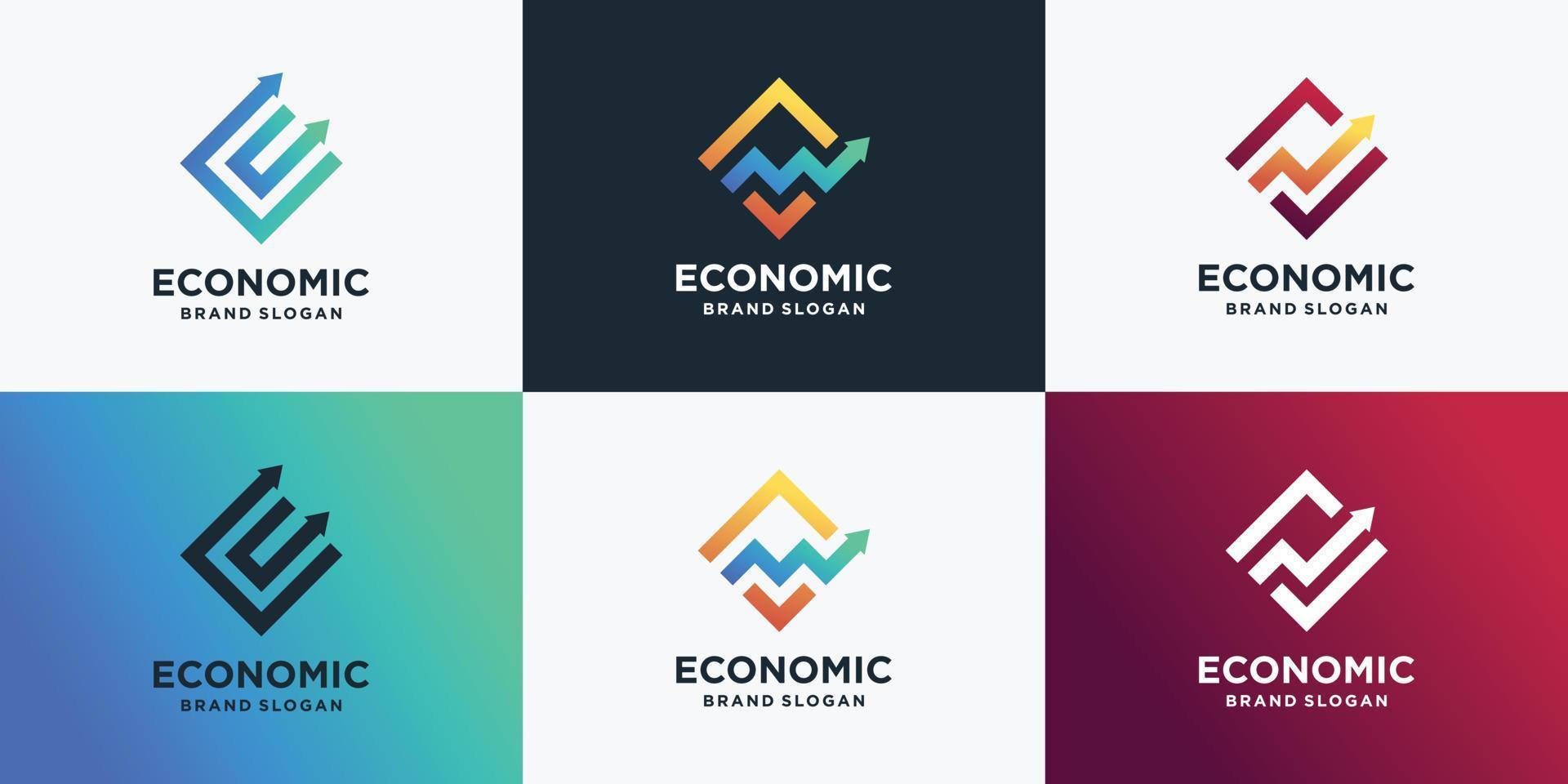 conjunto de colección de logotipos económicos con un concepto de flecha único vector premium