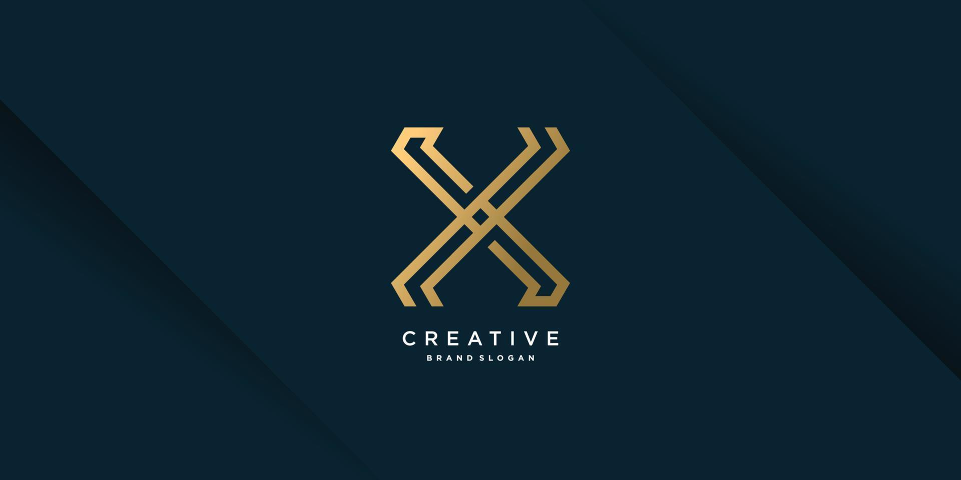 plantilla de diseño de logotipo de letra x con concepto de arte de línea dorada premium vector parte 10