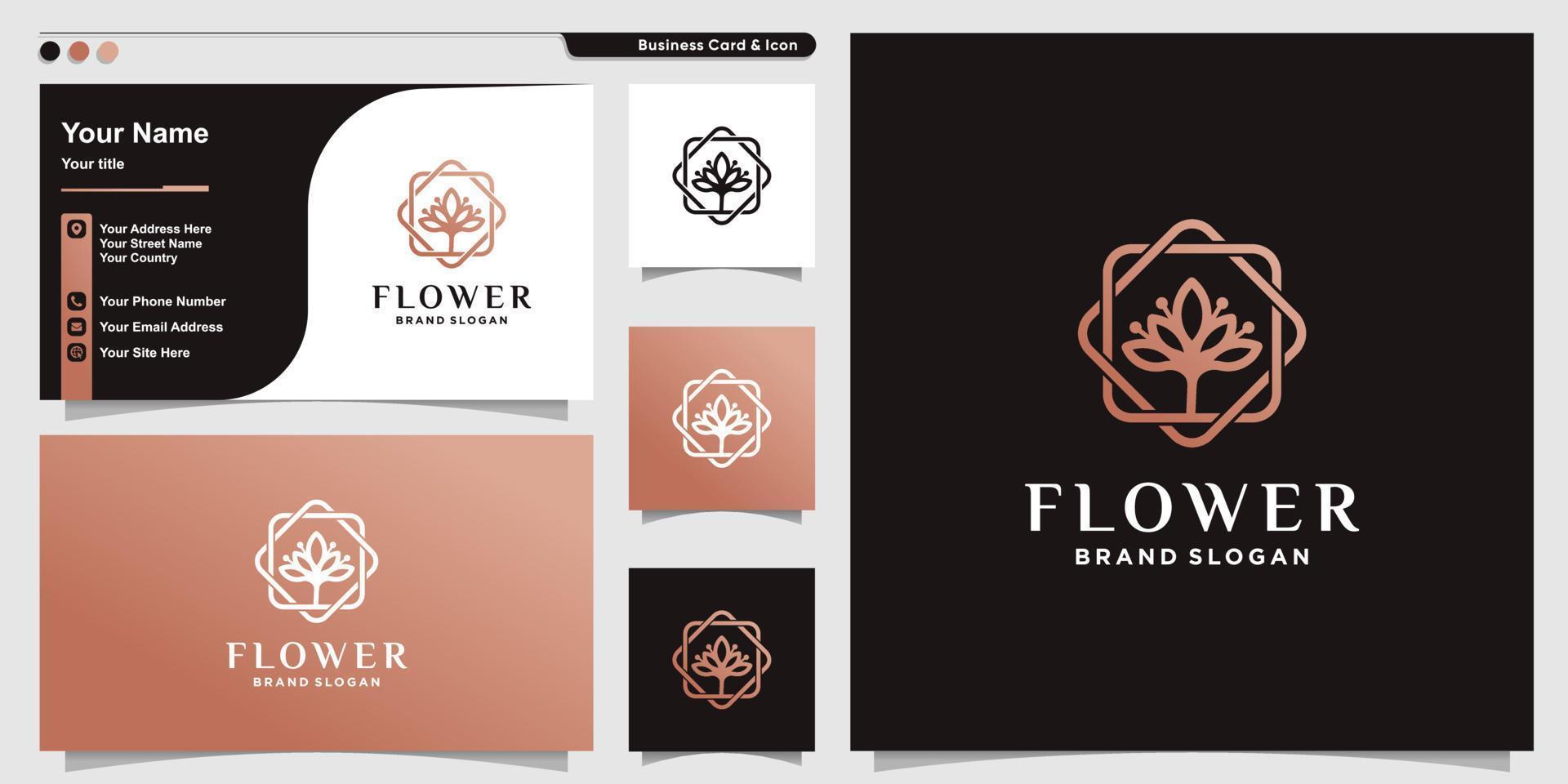 Abstract flower logo with line art concept Premium Vector