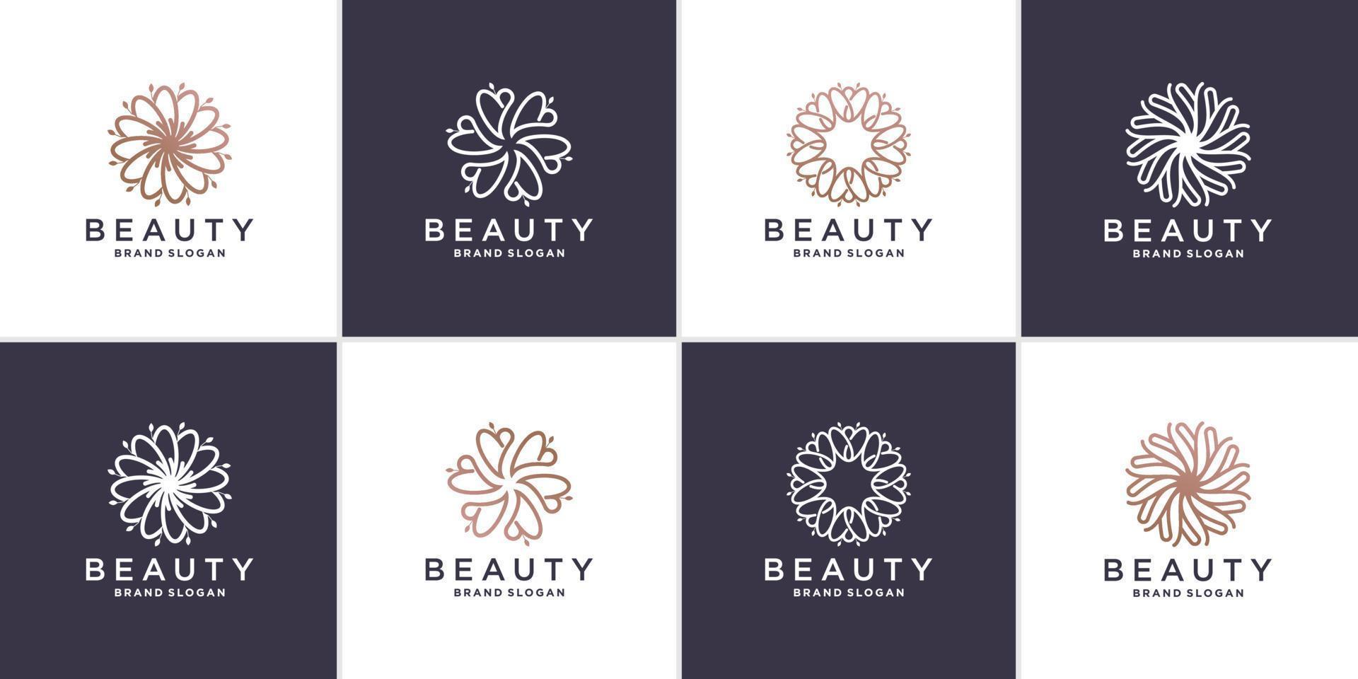 conjunto de logotipo de flor de belleza abstracto con vector premium de concepto de línea