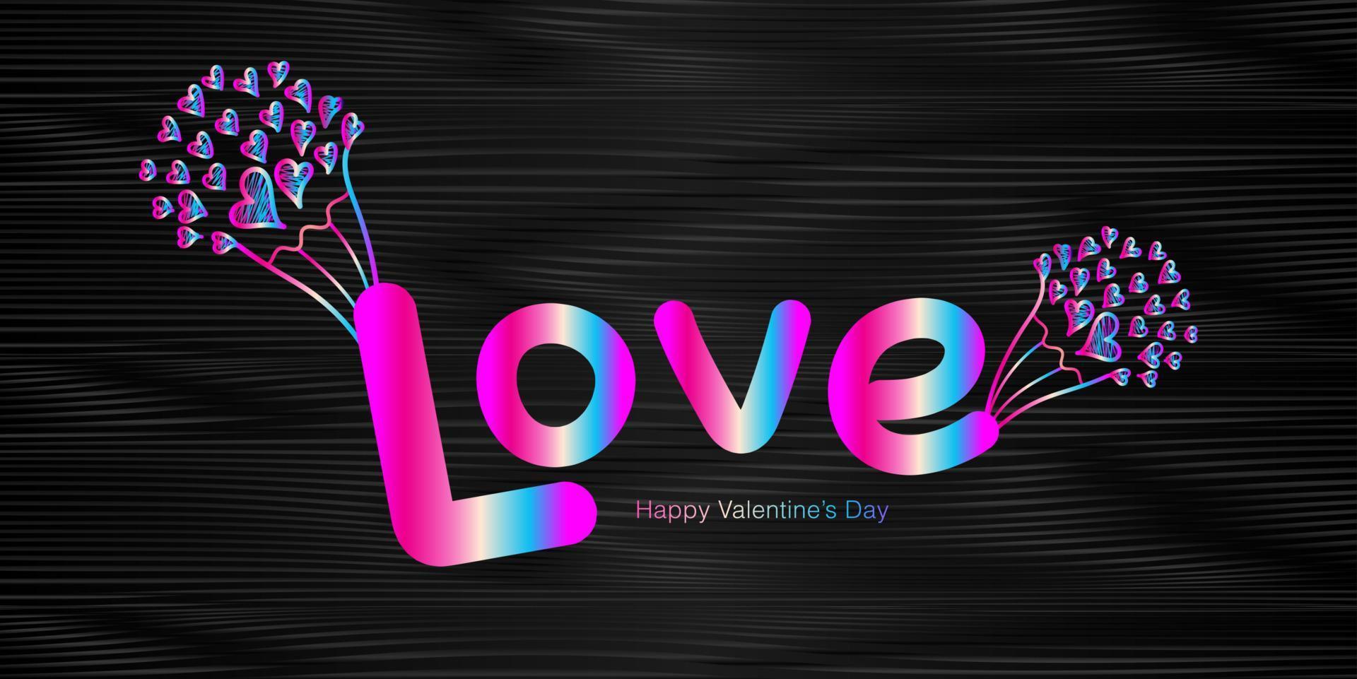 Love lettering hand drawn for happy valentine's day banner. Valentine's day social banner, lettering, card, poster, backdrop, ads, colorful love logo design for t-shirt, text love and heart vector