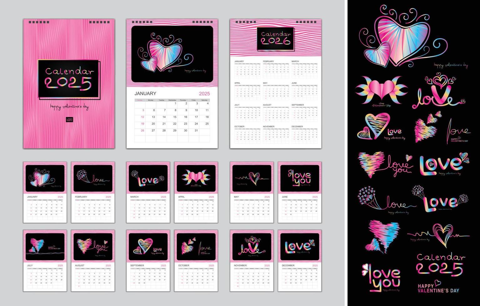 Calendar 2025 template for Holiday, Happy valentine's day concept, Desk ...