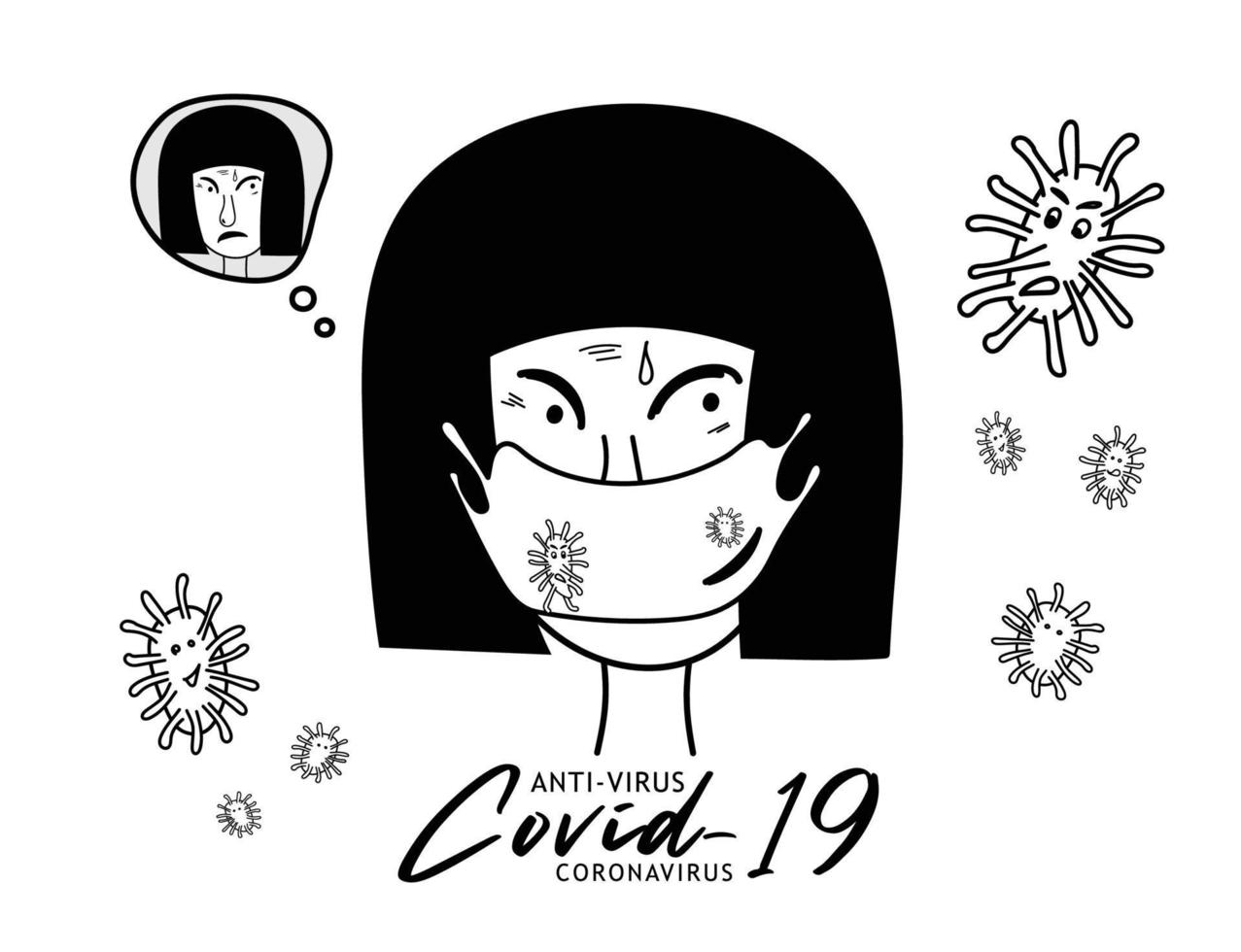 Women wearing masks anti-virus Covid-19, Coronavirus disease COVID-19 vector illustraton, sign, logo, cartoon, symbol, medical  icon