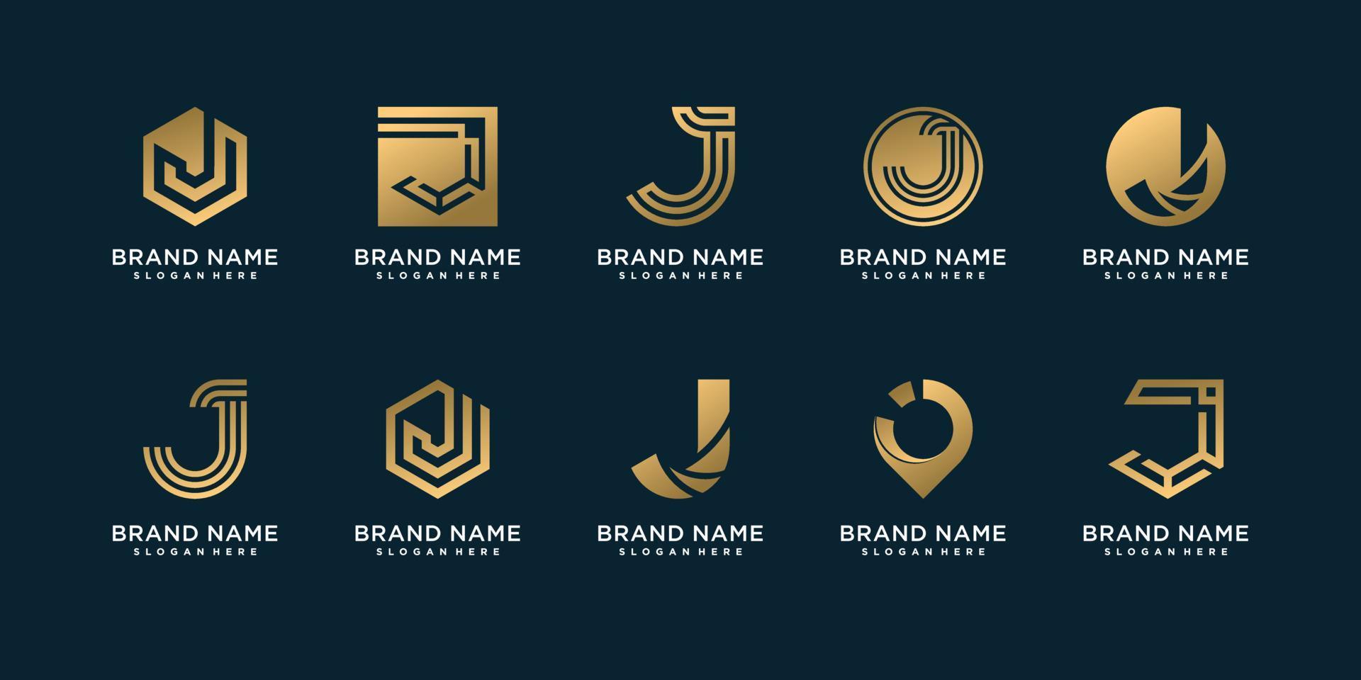 conjunto de plantilla de logotipo de letra j con vector premium de concepto dorado creativo