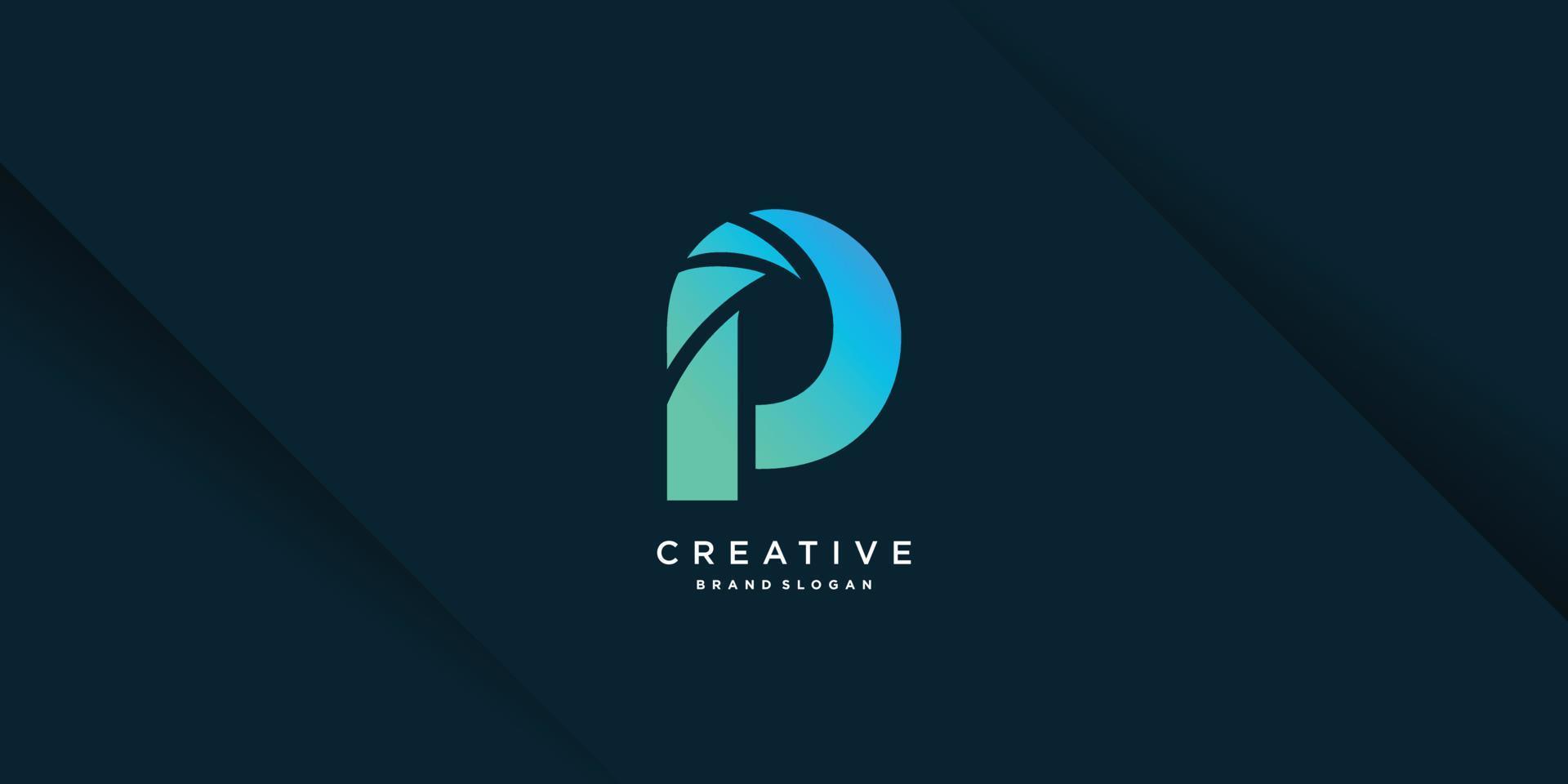 plantilla de logotipo p creativo moderno con estilo único, tecnología, computadora, datos, parte 7 vector