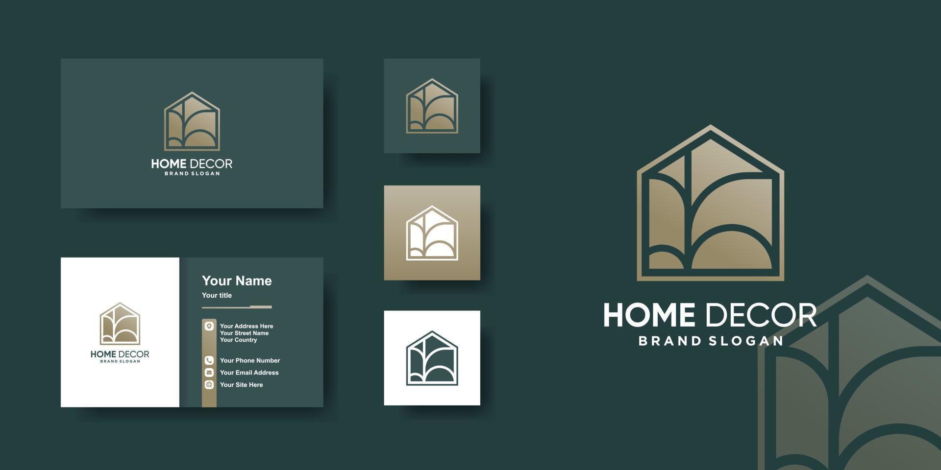 Home logo template with line art decoration style Premium Vector
