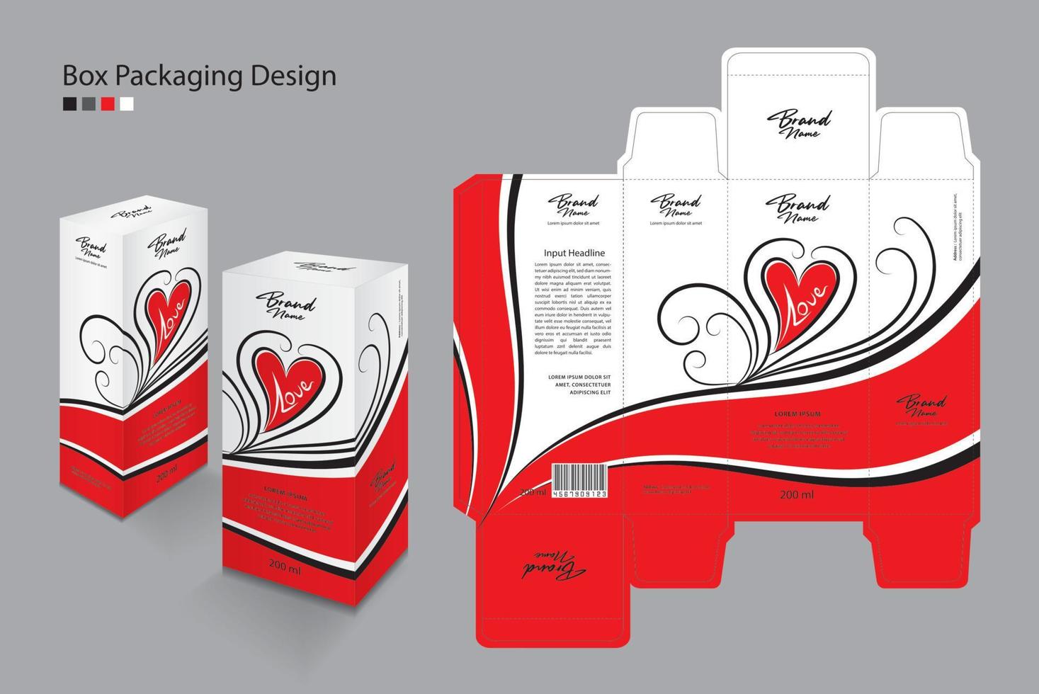 Box, Packaging Template for cosmetic, Supplement, spa, Beauty, food, Hair, Skin, lotion, medicine, cream. Red 3d boxes mockups. product design creative idea. Valentine's day concept, red heart vector