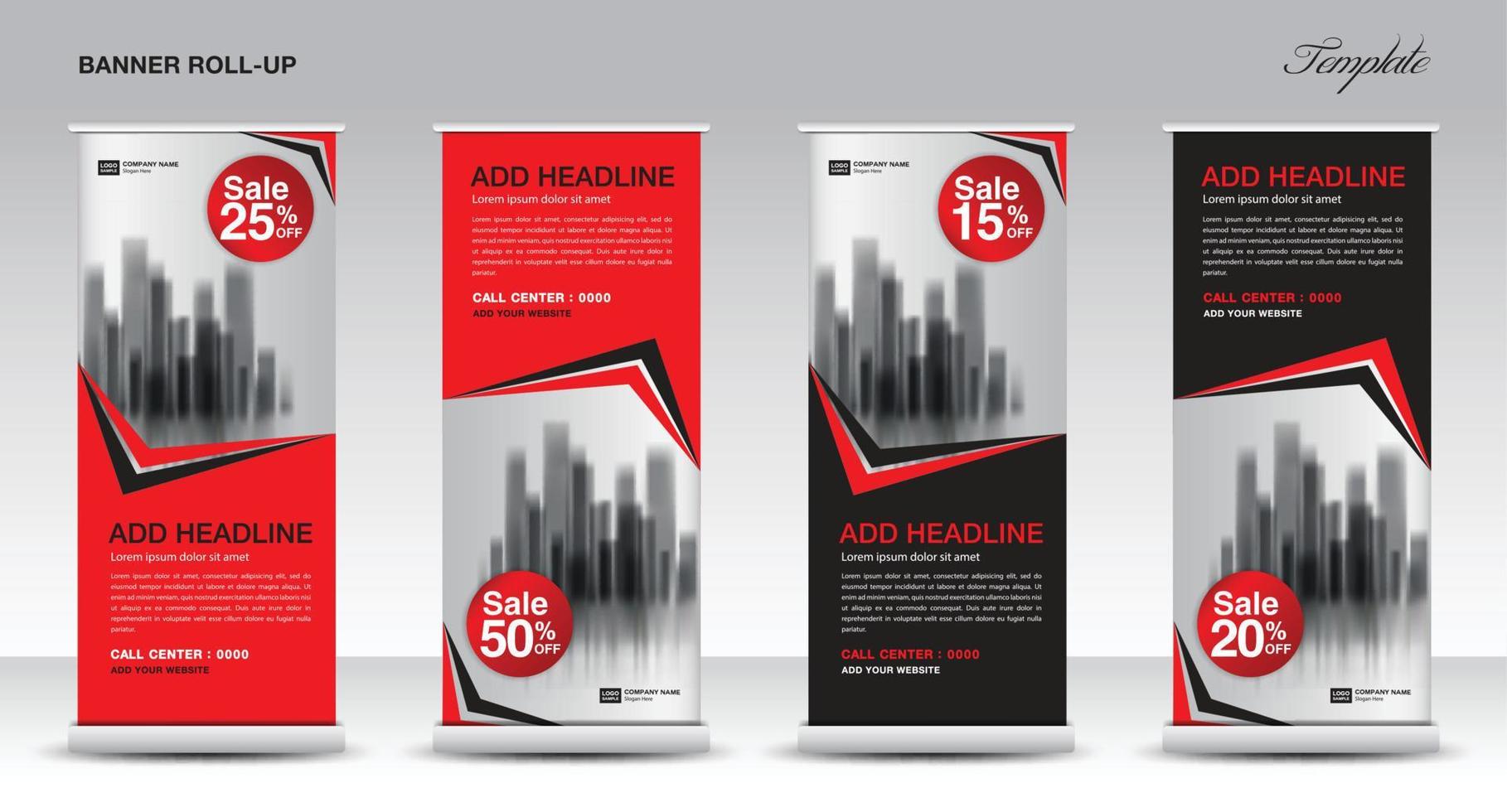 Roll up banner stand template design, Promotion Banner template, x-banner, pull up, Advertisement, creative concept, Presentation, red and black background, poster, events, display, j-flag, vector