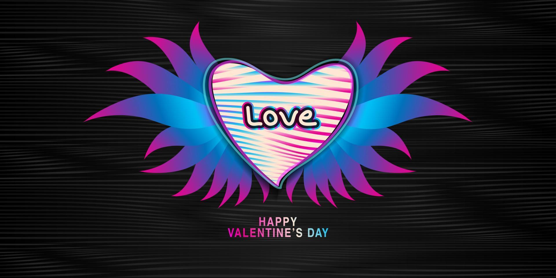 diseño creativo de estilo retro de corazón rosa para la pancarta de feliz día de san valentín. banner social del día de san valentín, tarjeta, afiche, telón de fondo, fondo abstracto del día de san valentín, logotipo de corazón con alas para camiseta vector