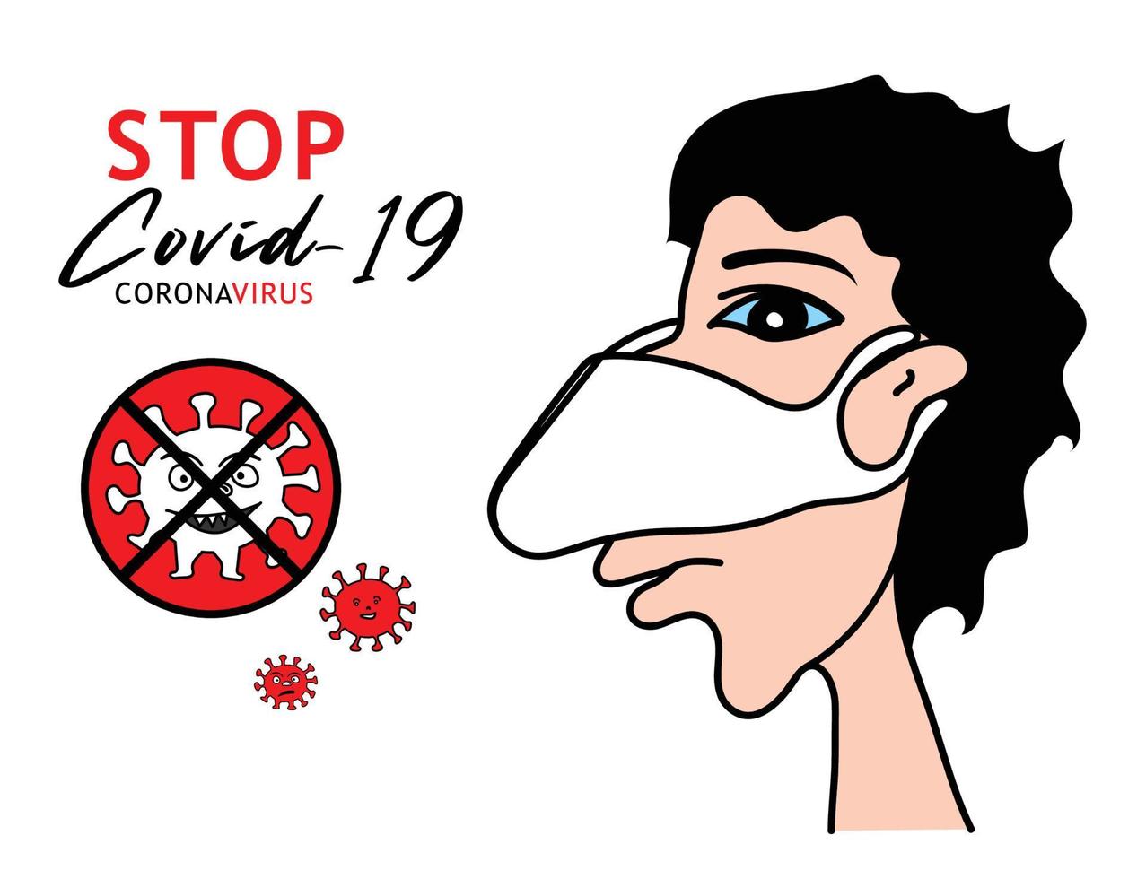 Man wearing masks anti-virus Covid-19, Coronavirus disease COVID-19 vector illustraton, sign, logo, cartoon, symbol, medical  icon