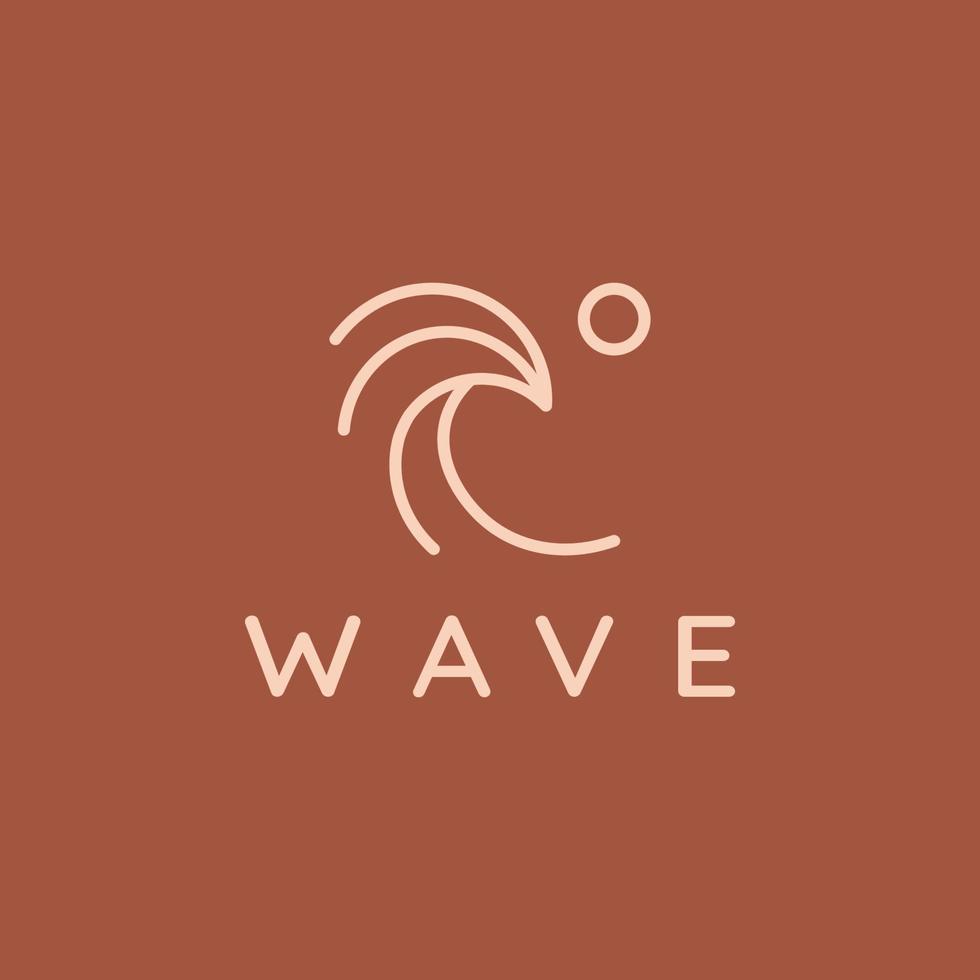 Ocean Sun Wave hand drawn line outline Logo Design Template vector