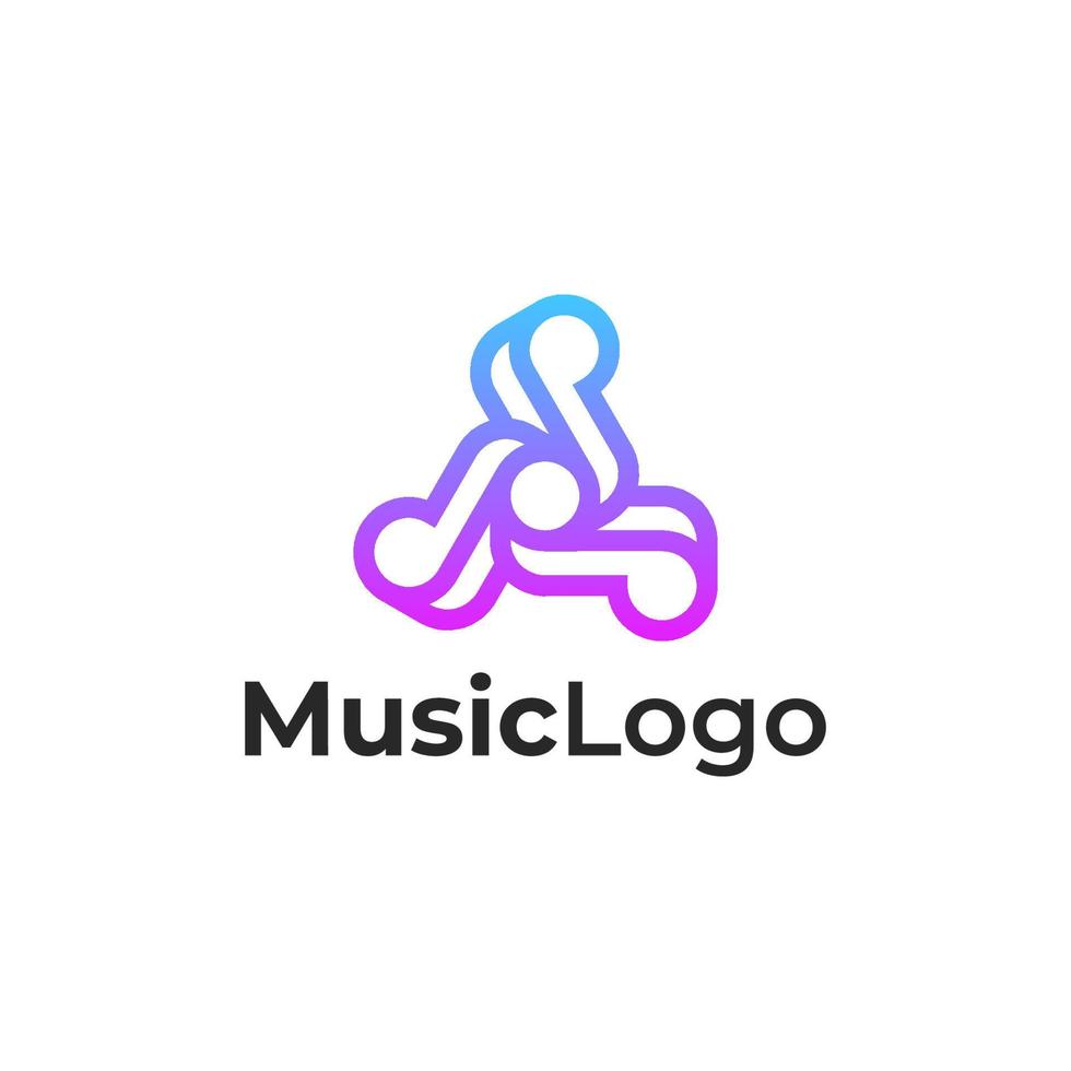 music gradient colorful line outline logo design template. triple note music logo vector