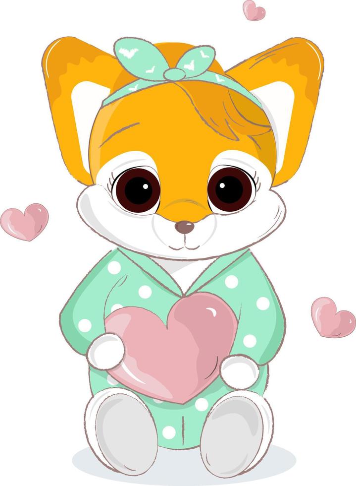 cute little fox holding a heart vector