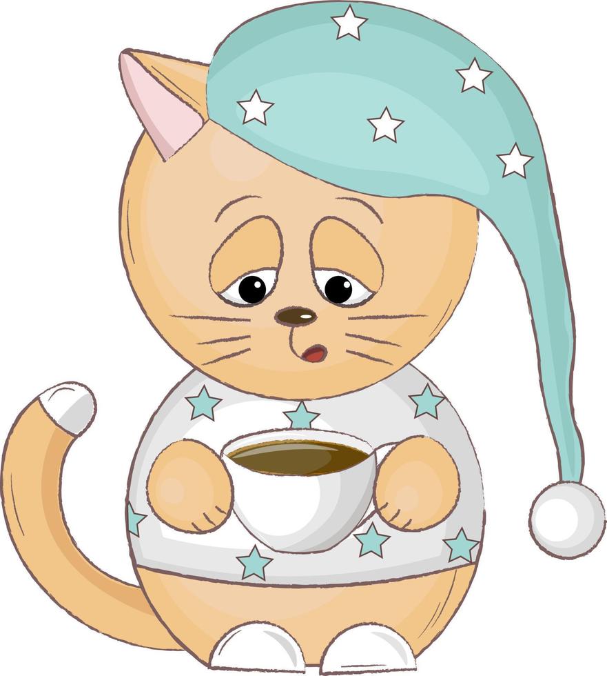 cat with cup of coffee vector