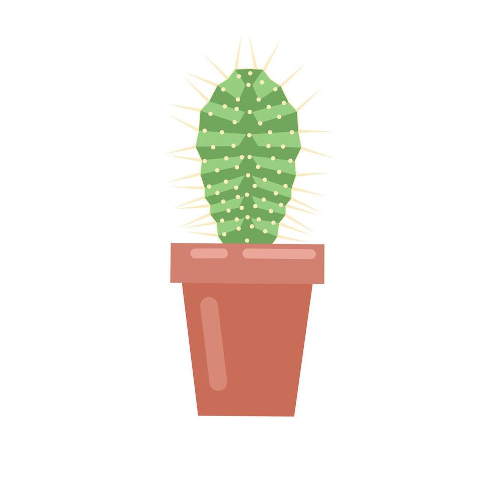 ilustración de gráficos vectoriales de un cactus en una olla. lindo diseño de planta de cactus espinoso en estilo plano. perfecto para pegatinas, portadas de libros infantiles y logotipos web. vector