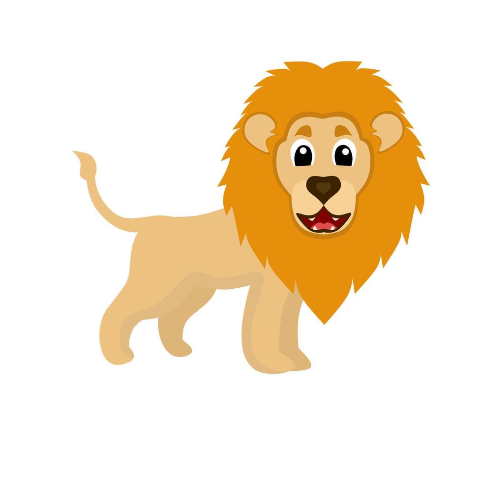 ilustración vectorial de lindos gráficos de león. León macho lindo de dibujos animados sobre un fondo blanco. adecuado para portadas de libros infantiles y materiales animados. vector