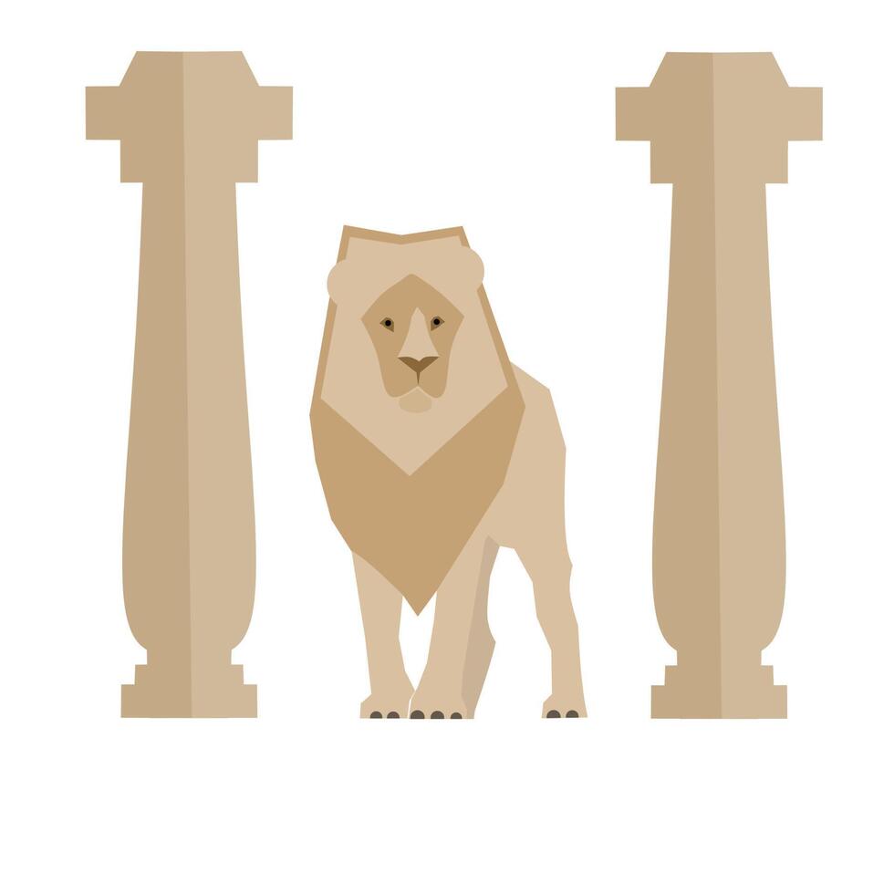 ilustración gráfica vectorial de un león en egipto. león macho en el antiguo edificio egipcio. con dos pilares del edificio egipcio. ideal para logotipos web, afiches, portadas de libros infantiles y decoración del hogar. vector