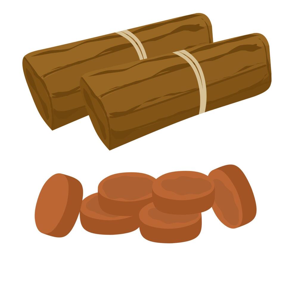 Vector illustration of Brown Sugar or Palm Sugar or Java Sugar. The ripe palm sugar is ready to be consumed and marketed. With a white background. Perfect for sachet product icons, and web logos.