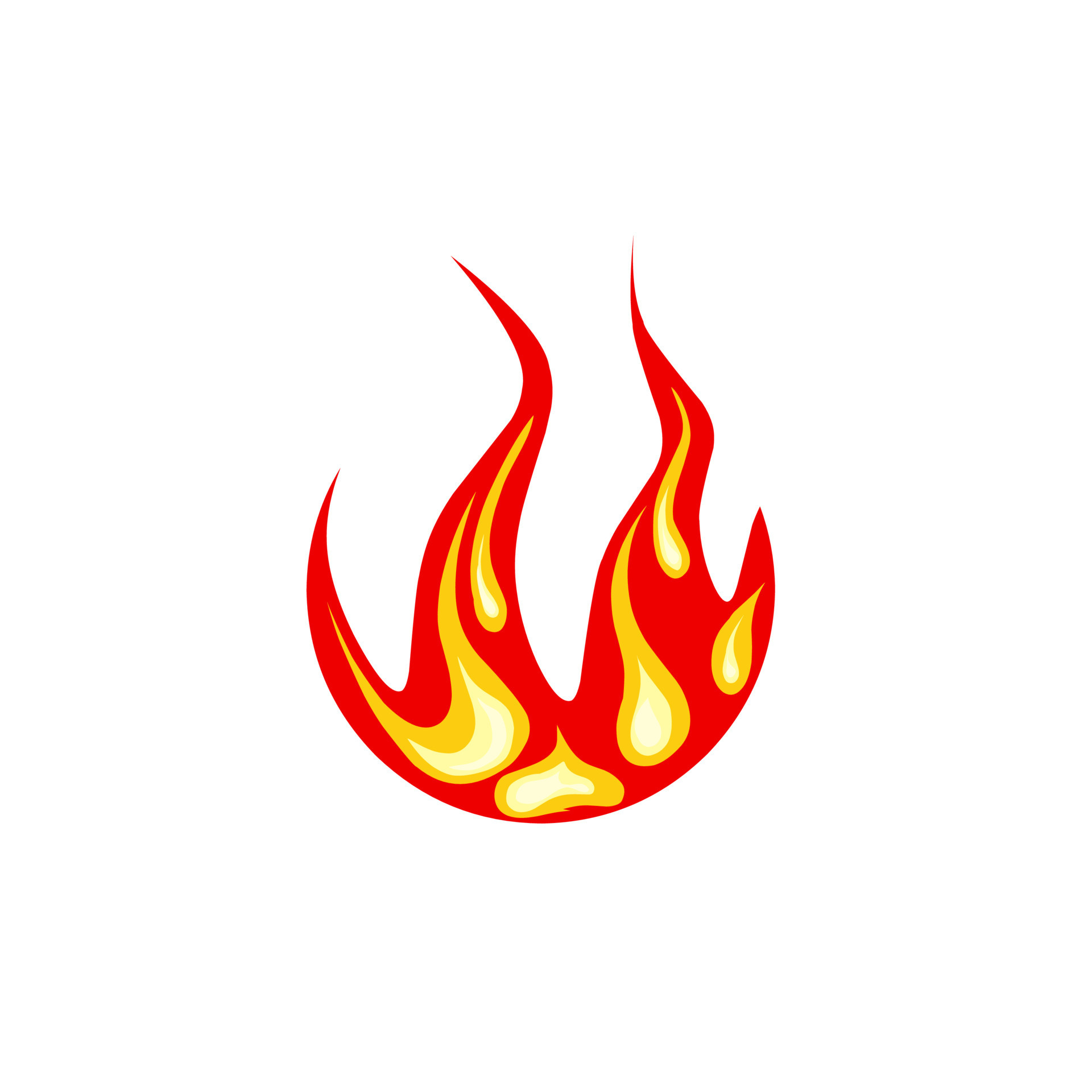 Vector image of red fire. Illustration of a blazing fire on a white