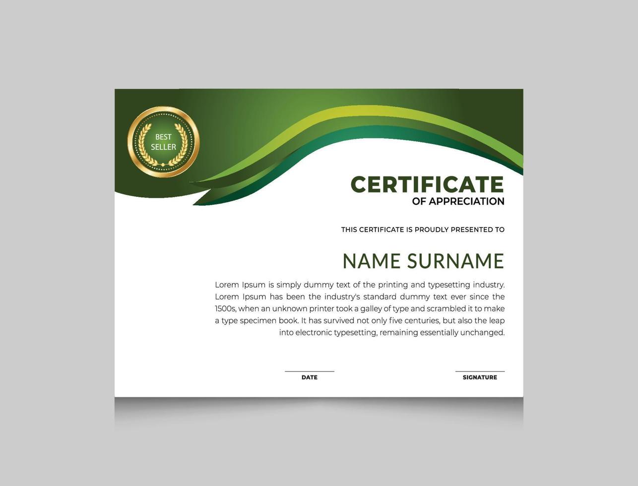 Green Luxury Company Certificate Template. Certificate Of Appreciation Templates vector