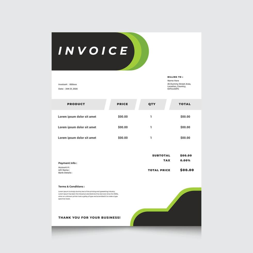 Professional Business Invoice Design Template. Design For Invoice, Letterhead, Order form, Receipt, Proforma. Business Stationery Design. Print ready invoice template. vector