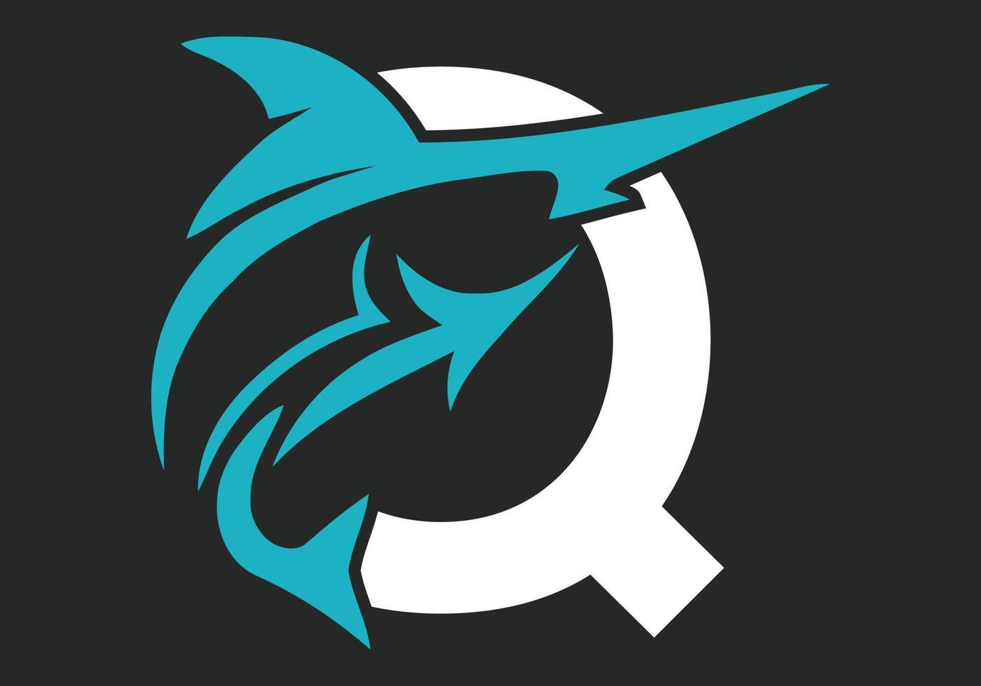 letra q monograma diseño pescado icono vector simple y moderno logo
