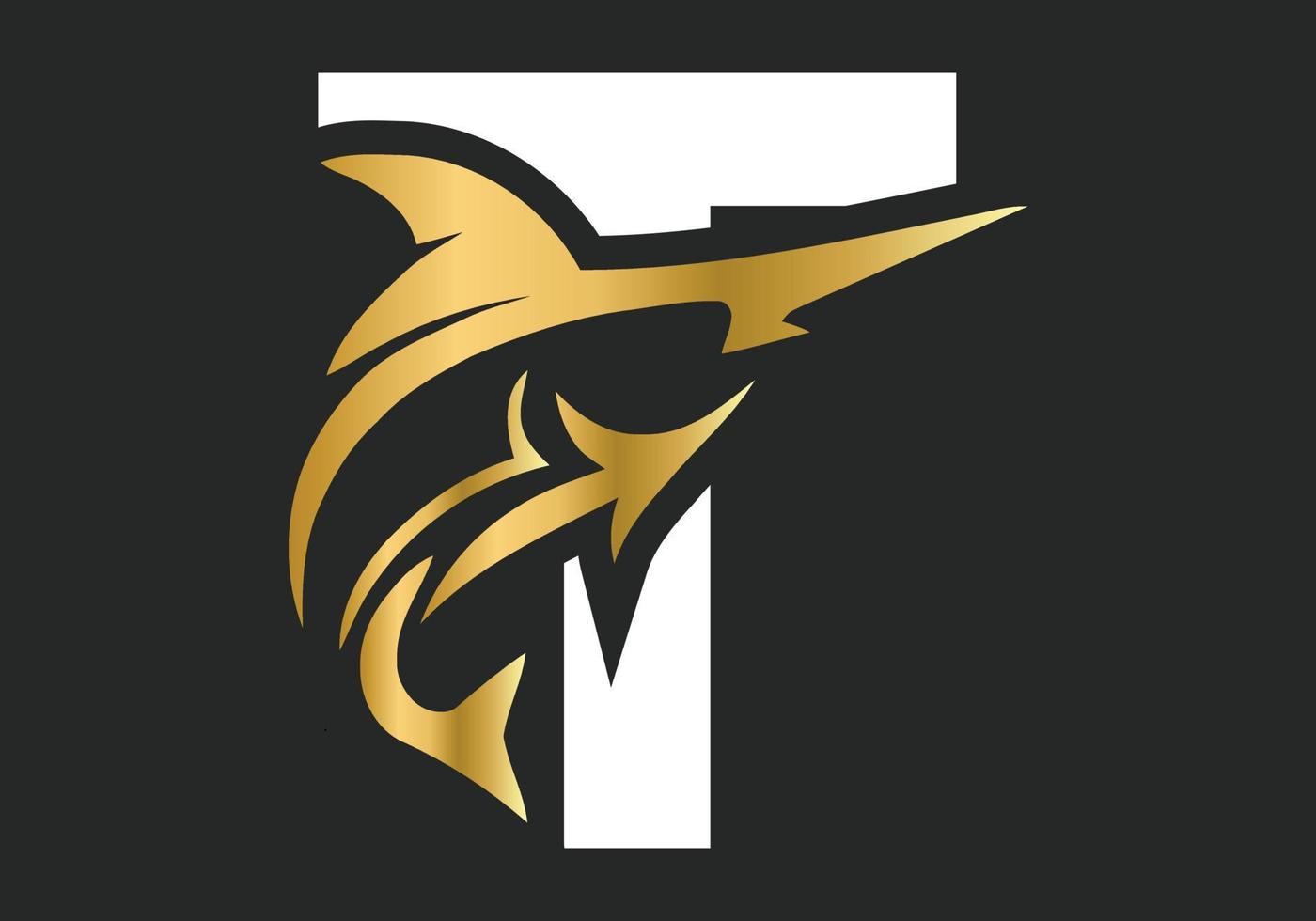 letra t monograma diseño pescado icono vector simple y moderno logo