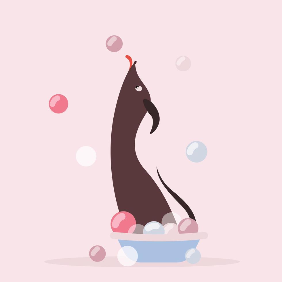 Dog catches soap bubble with his tongue vector