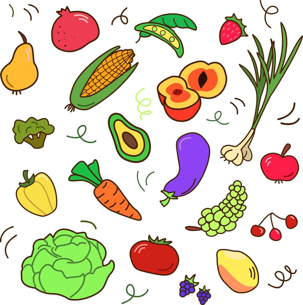 conjunto de frutas y verduras de colores vector