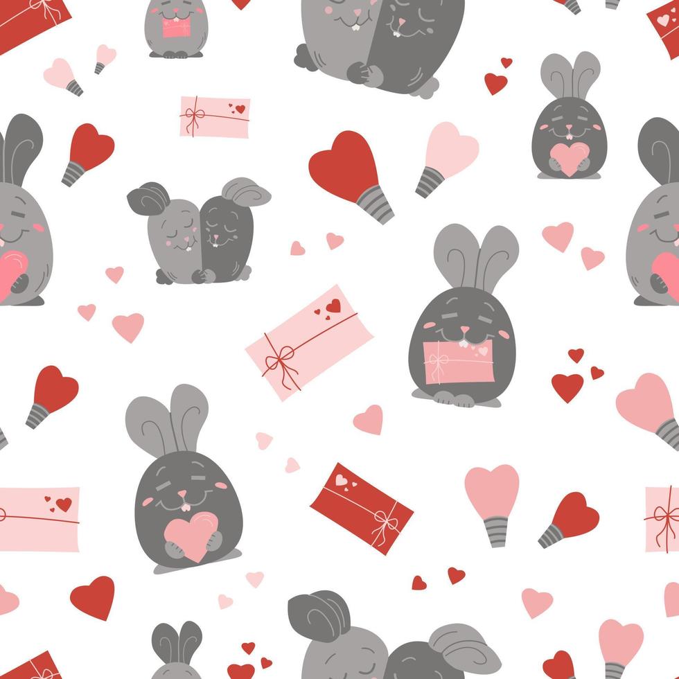 A pattern with cute bunnies with hearts vector