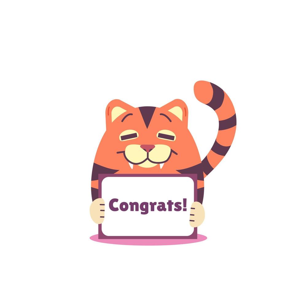 A cute tiger holds up a congratulatory plaque vector