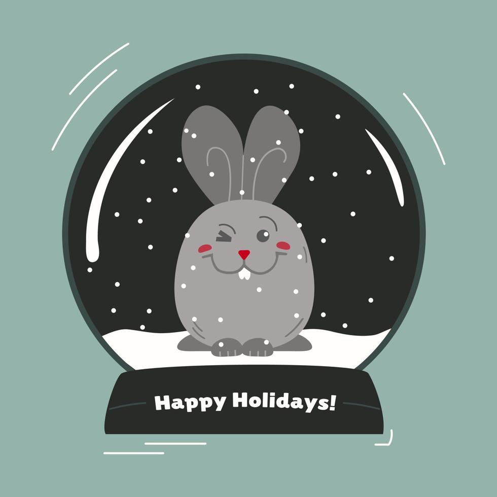 ilustración de un conejo en una bola de nieve vector