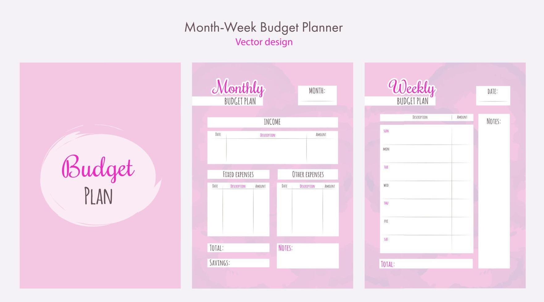 Monthly and weekly budget planner. Finance planner template with abstract details. Vector illustration. Pantone