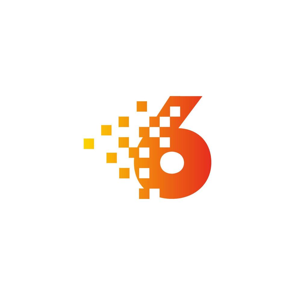 Colorful number 6 sign fast pixel dot logo. Number six pixel art. Integrative pixel movement. Creative messy technology icon. Modern icon creative ports. vector