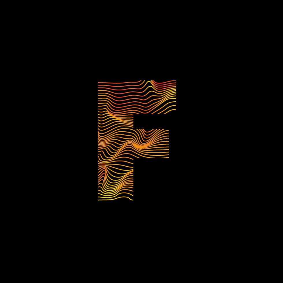 F letter wavy line. F letter with motion wave. Alphabet logo with colorful twisted lines. Creative vector illustration with zebra, sea, print and wavy pattern lines.