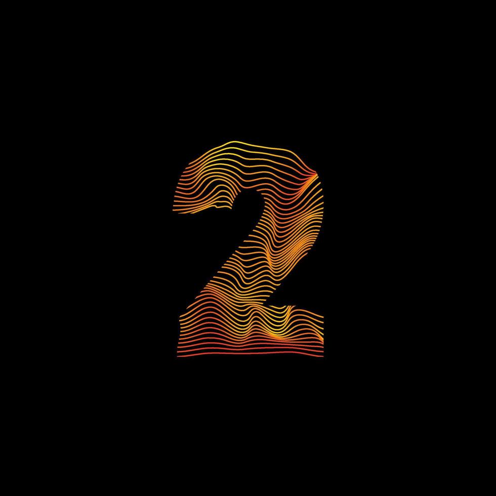 Wavy line number 2. Number with motion wave. number 2. Number logo with colorful twisted lines. Creative vector illustration with zebra, sea, print and wavy pattern lines.
