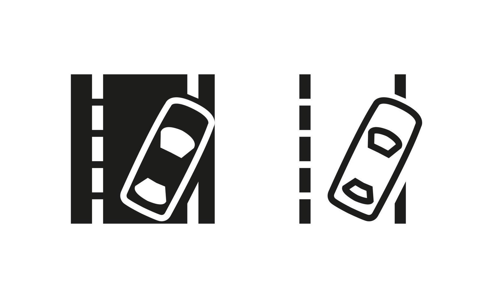 Car lane departure warning icon. silhouette and linear original logo. Simple outline style sign symbol. Vector illustration isolated on white background. EPS 10.